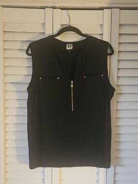 Anne Klein Black Sleeveless Top with Gold Zip